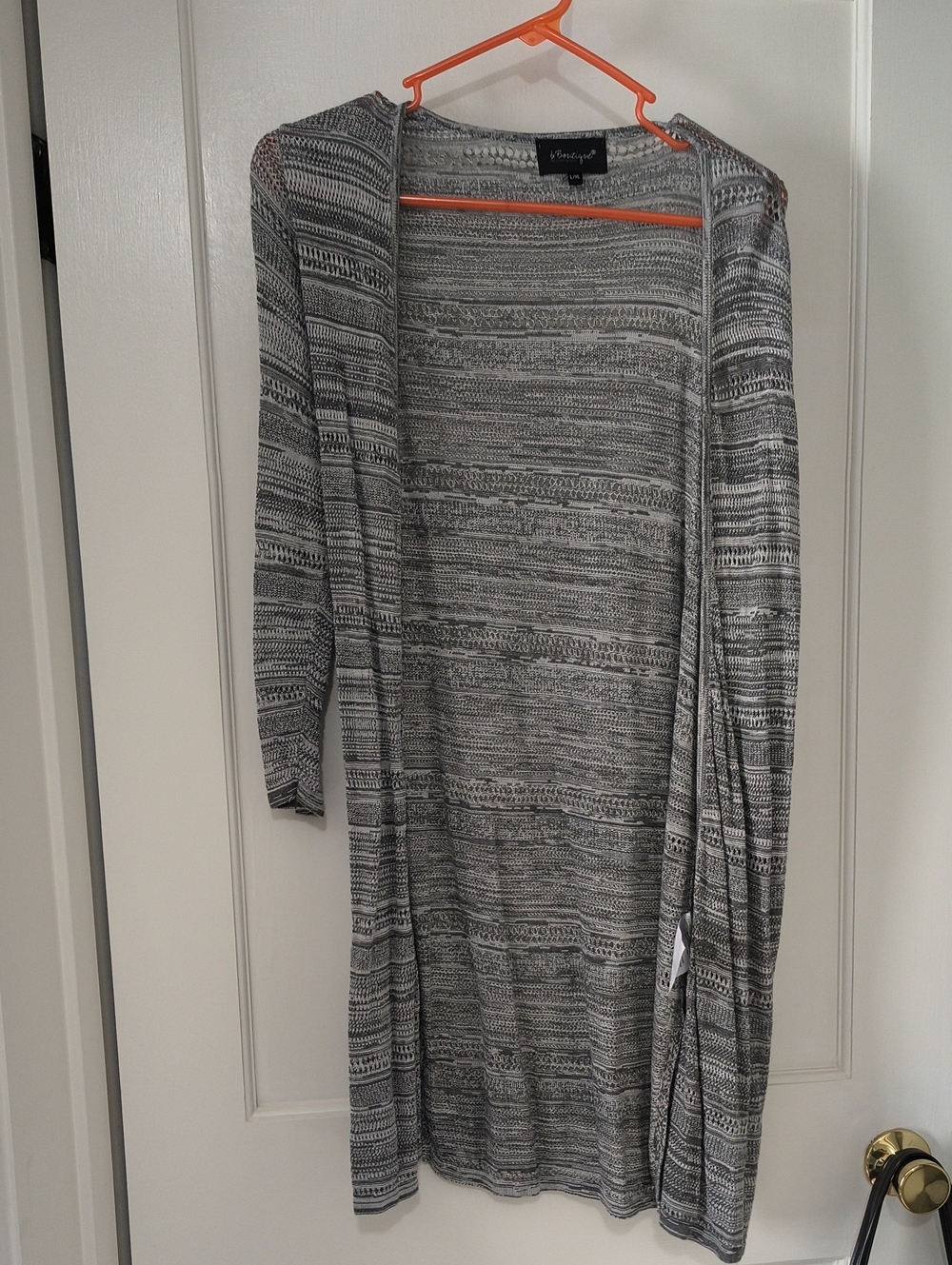 Ladies Long Grey Open Front Cardigan